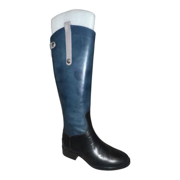 Sam Edelman Penny Knee-High Riding Boots Leather Navy Black Gray 5.5M New - Picture 1 of 8